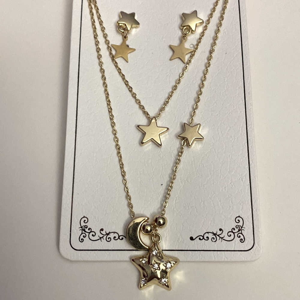 Set,Stainless Steel with gold bath 14k and zircon, Necklace and earrings